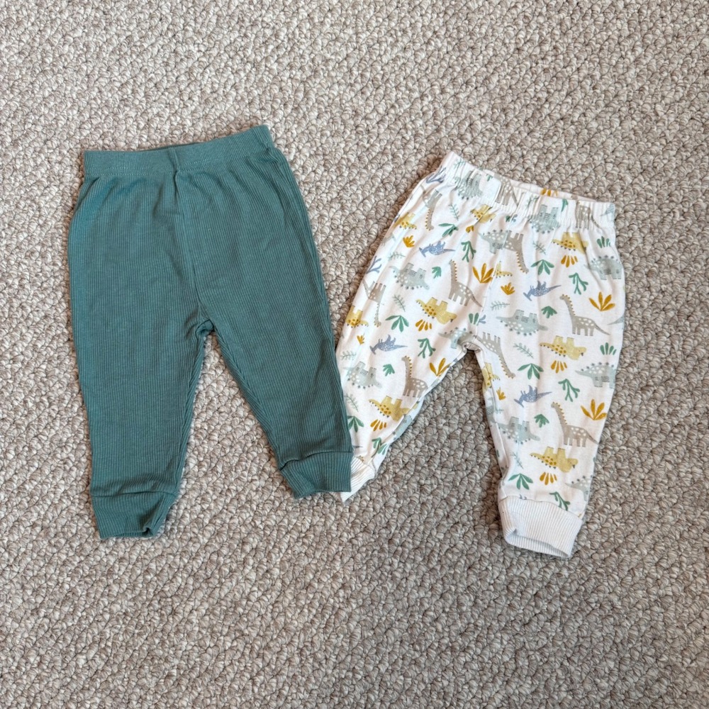 Kyle & Deena Baby Pants Size 3-6M Set of 2 Ribbed Green Dinosaur Print Infant